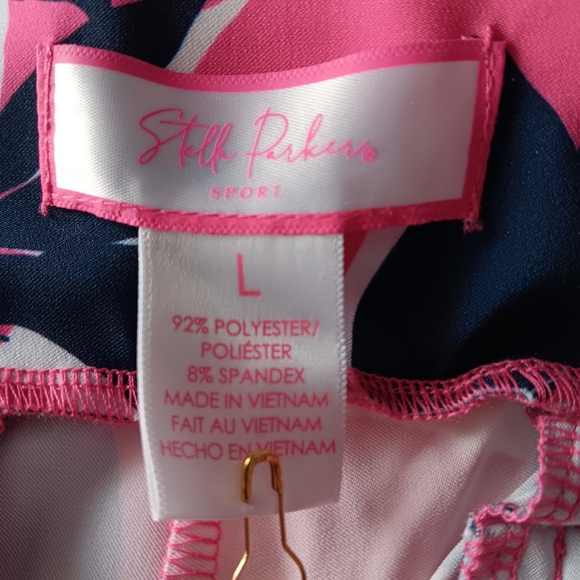 New Stella Parker Sport Floral Pants UPF 50 Tummy Control Pink Navy White Large - Picture 4 of 15